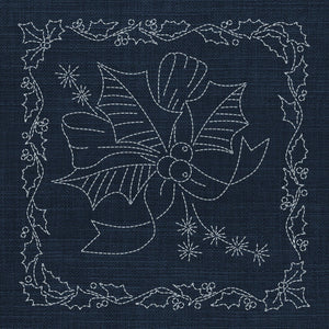Christmas Holly & Bow Pre-Printed Sashiko Panel