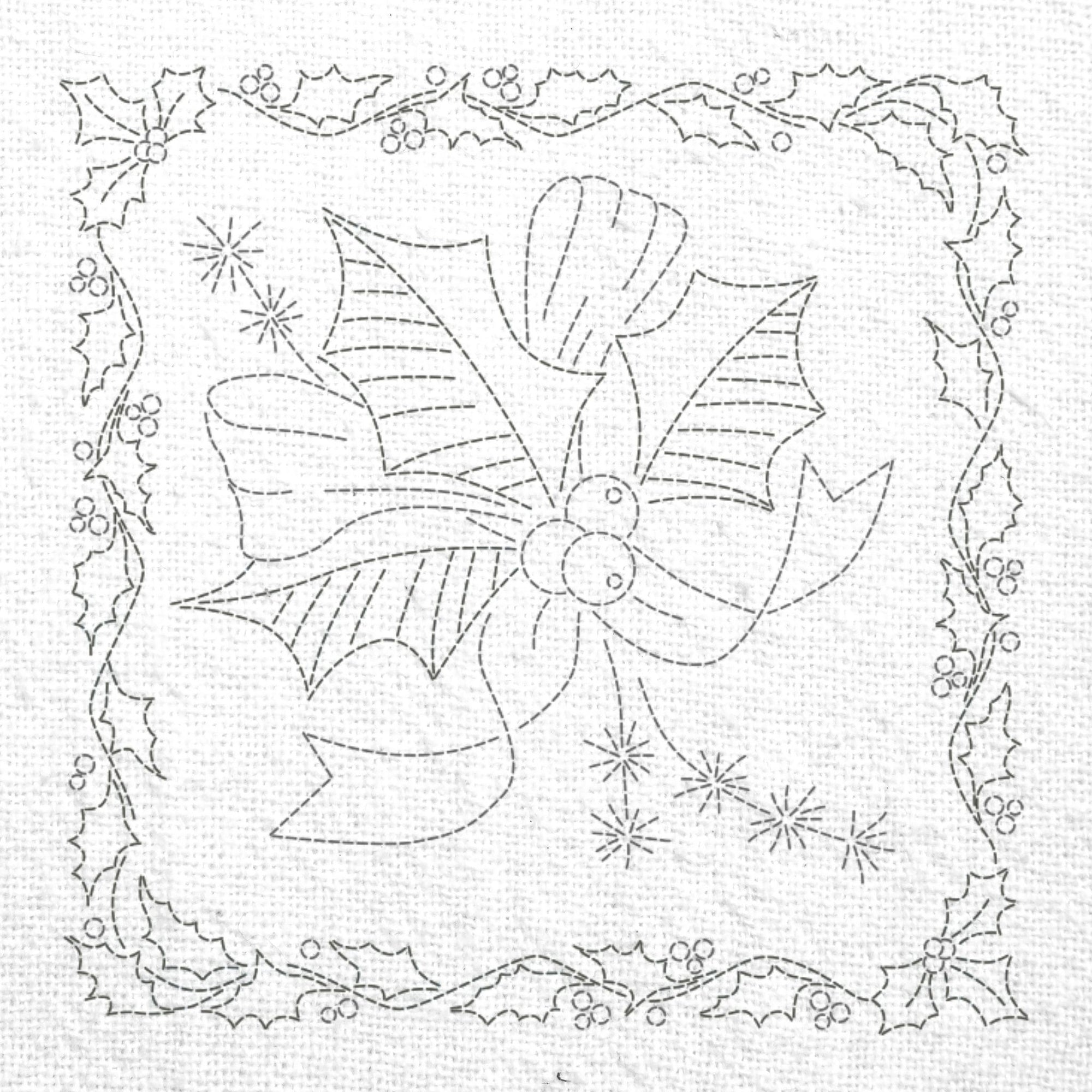 Christmas Holly & Bow Pre-Printed Sashiko Panel
