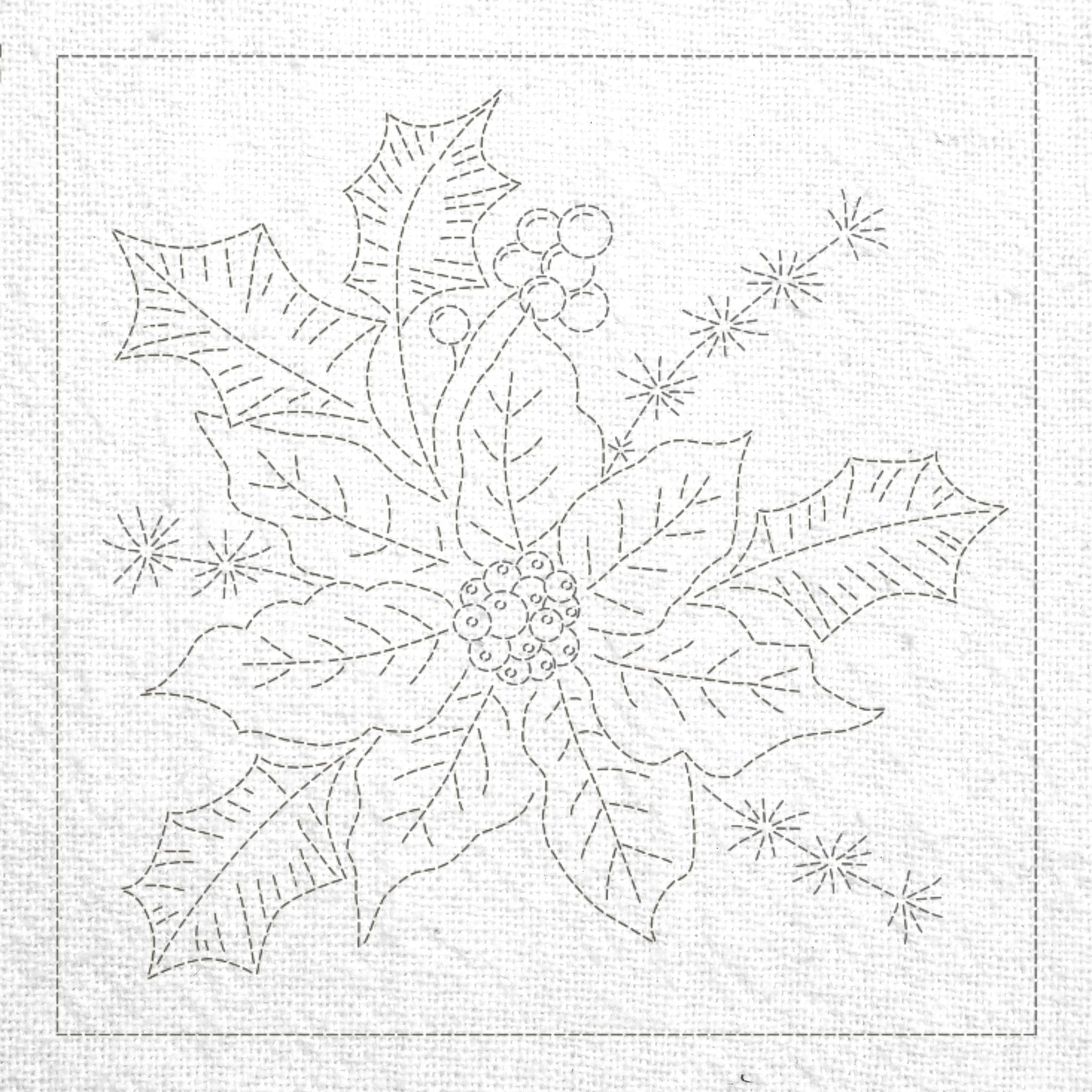 Christmas Poinsettia Pre-Printed Sashiko Panel