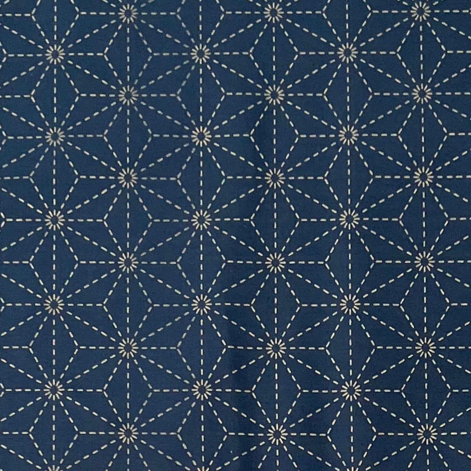 Pre-Stencilled Sashiko Fabric Asanoha Indigo - $50 Per Metre