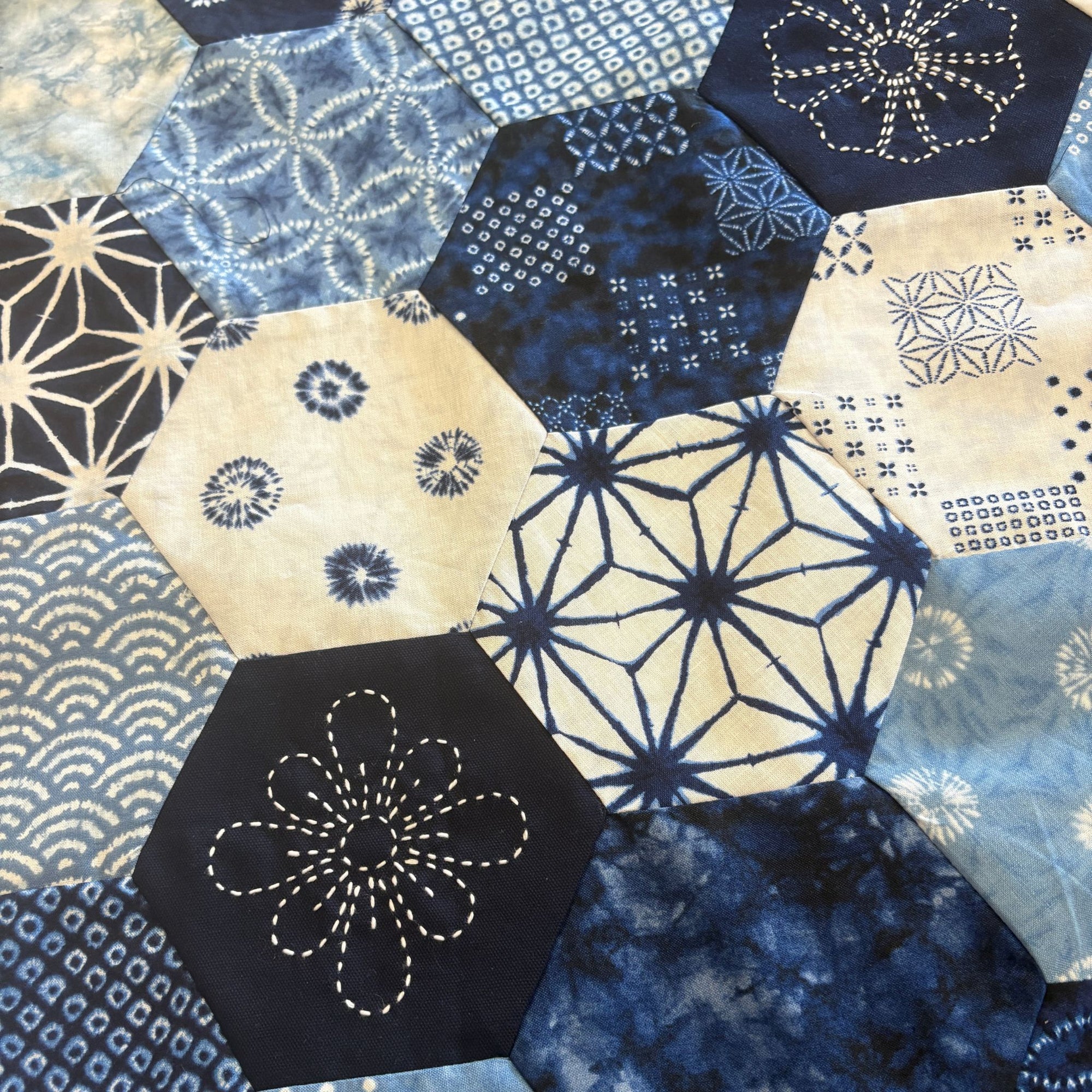 Shibori Blues Hexagon Quilt Kit