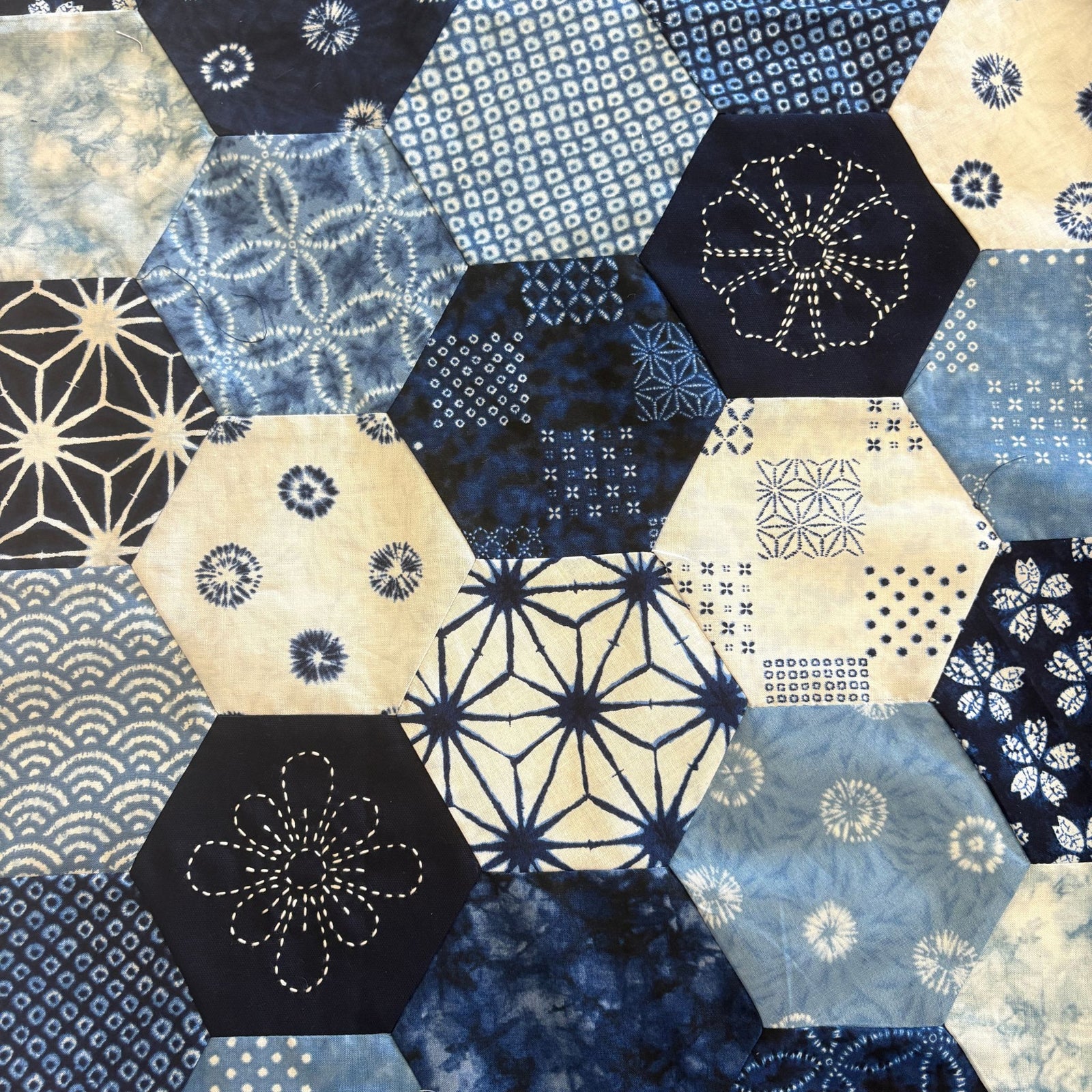 Shibori Blues Hexagon Quilt Kit