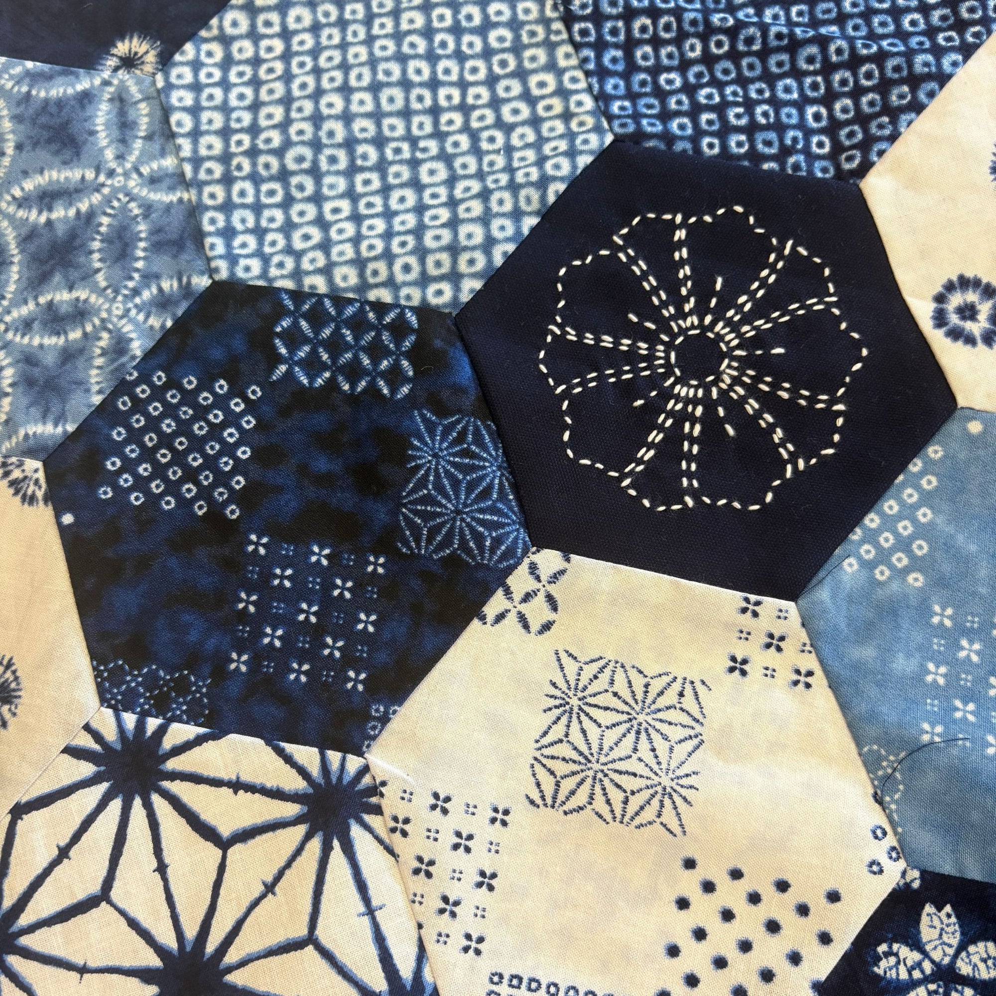 Shibori Blues Hexagon Quilt Kit