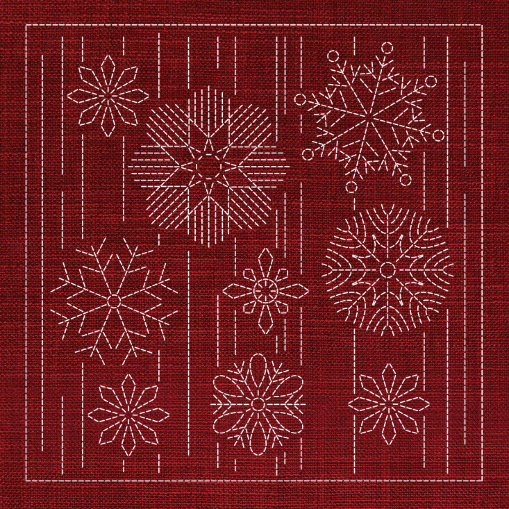 Christmas Snowflakes Pre-Printed Sashiko Panel