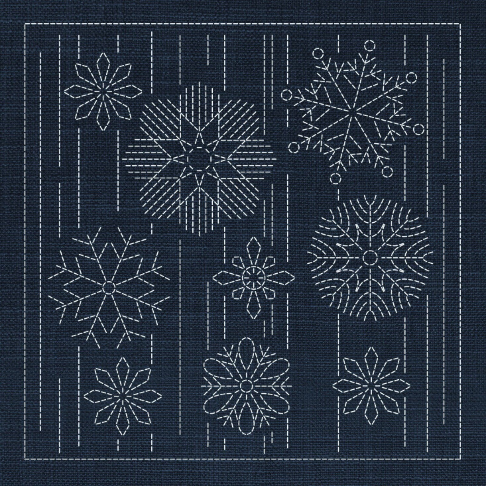 Christmas Snowflakes Pre-Printed Sashiko Panel