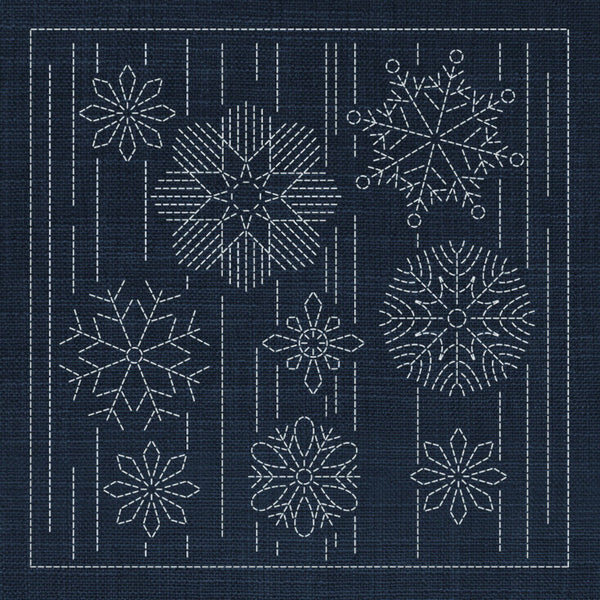 Christmas Snowflakes Pre-Printed Sashiko Panel - Indigo Niche